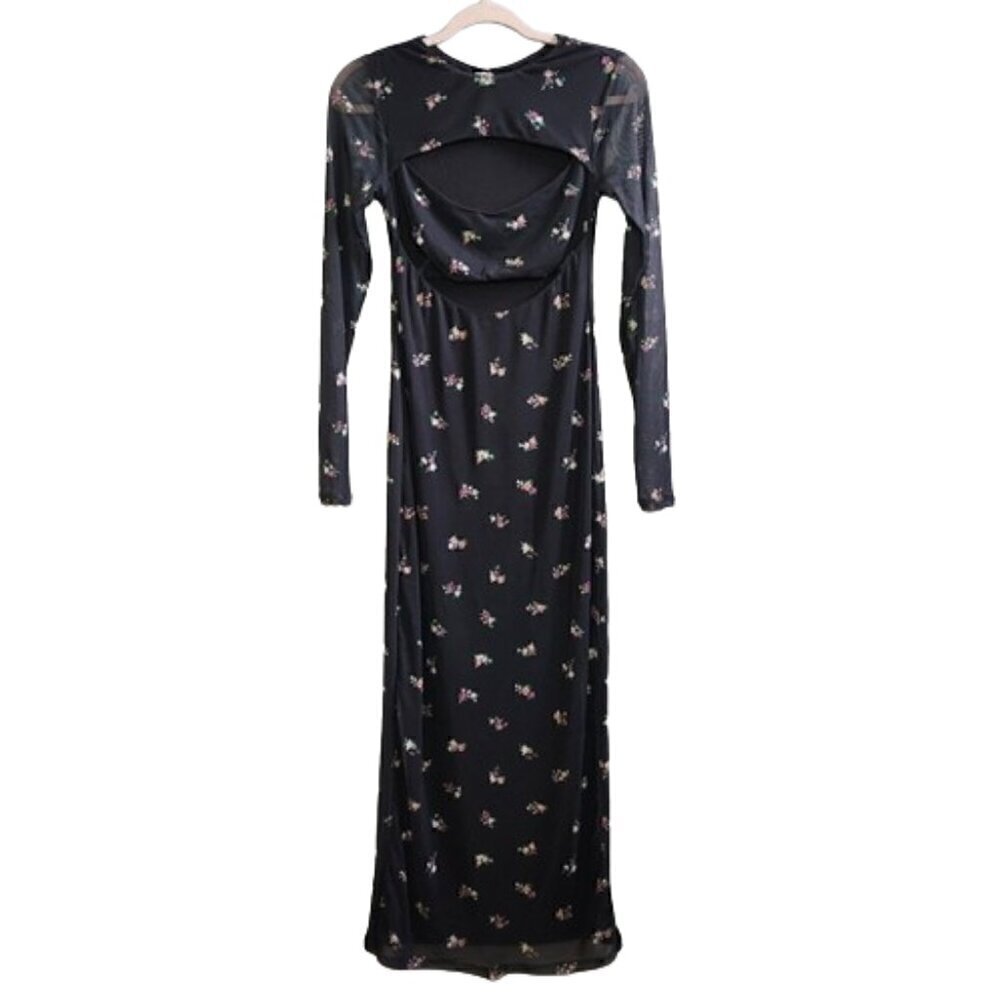NWT AFRM Black mesh floral cutout sheer bodycon maxi dress